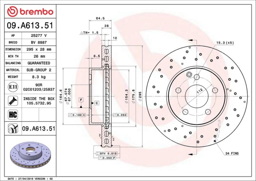Brembo 09.A613.51 Premium UV Coated Front Brake Rotor