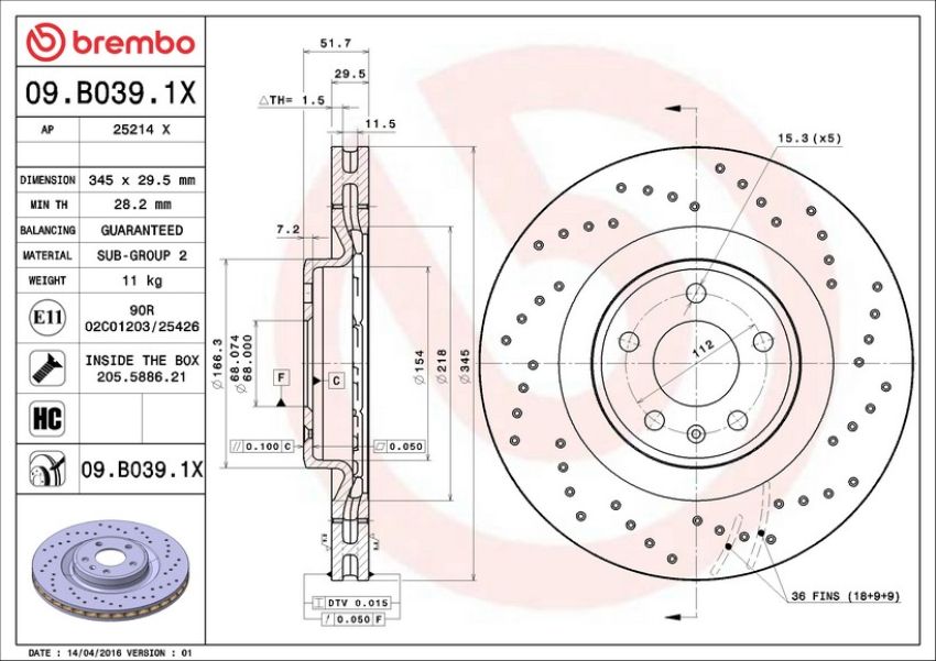 Brembo KTX0106 Brembo ceramic brake pad and Xtra vented drilled brake disc kit