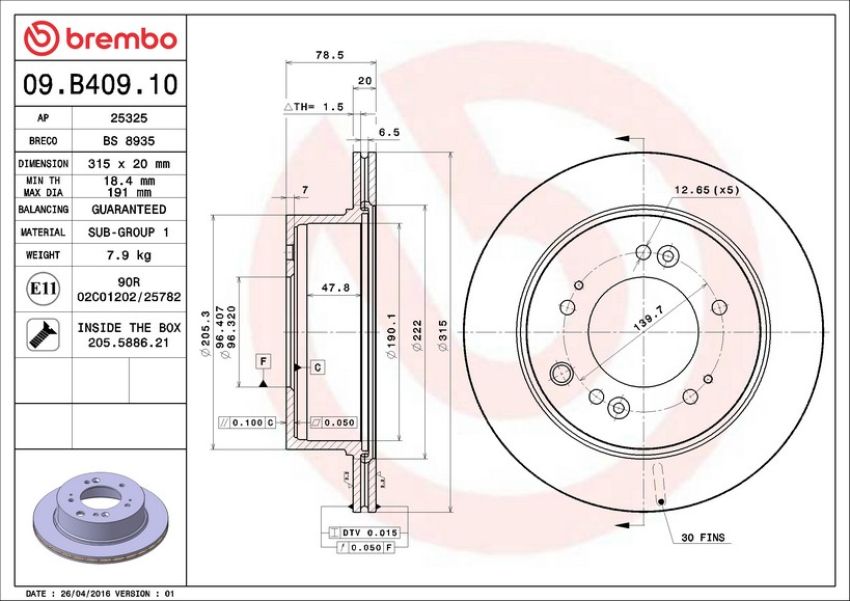 Brembo 09.B409.10 Premium Vented Brake Rotor