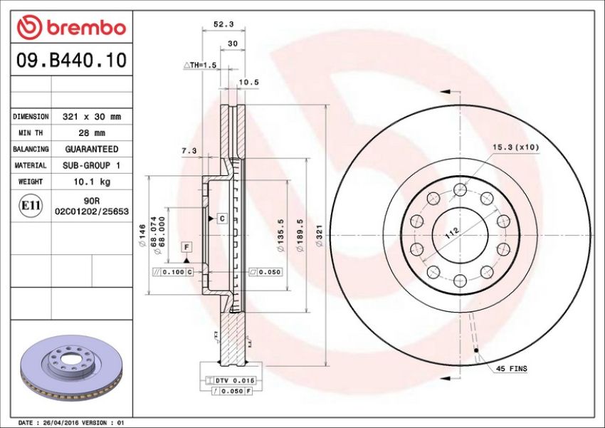 Brembo 09.B440.10 Premium Vented Brake Rotor