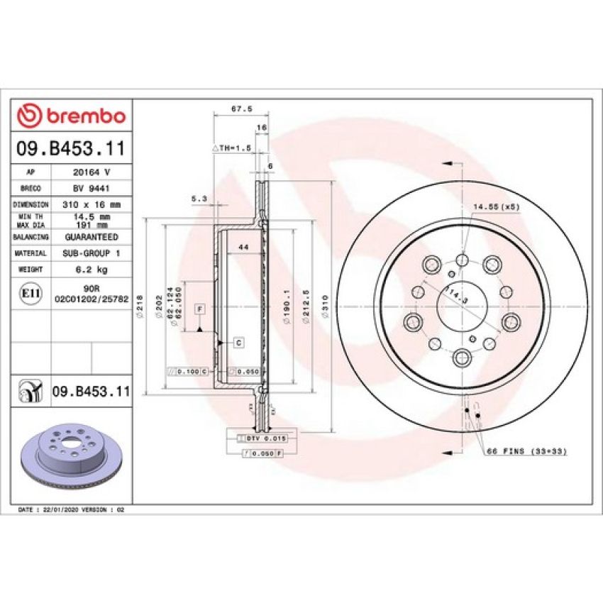 Brembo 09.B453.11 Premium Coated Vented Brake Rotor