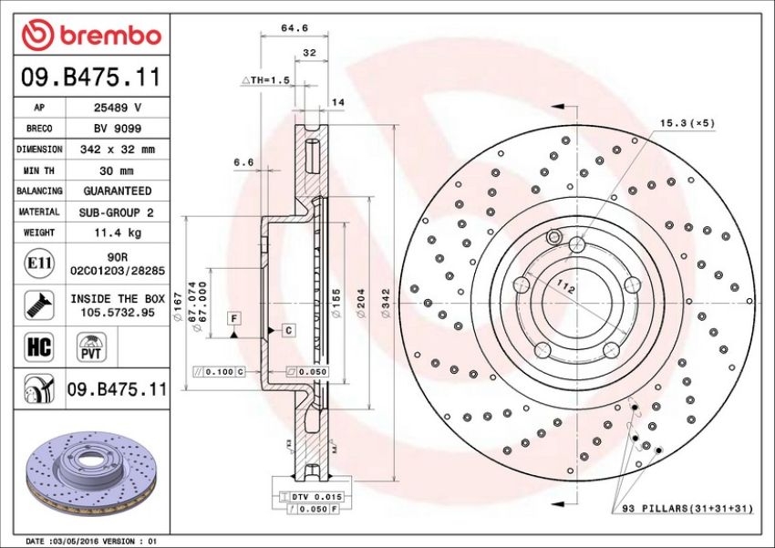 Brembo 09.B475.11 Premium Coated Vented Brake Rotor