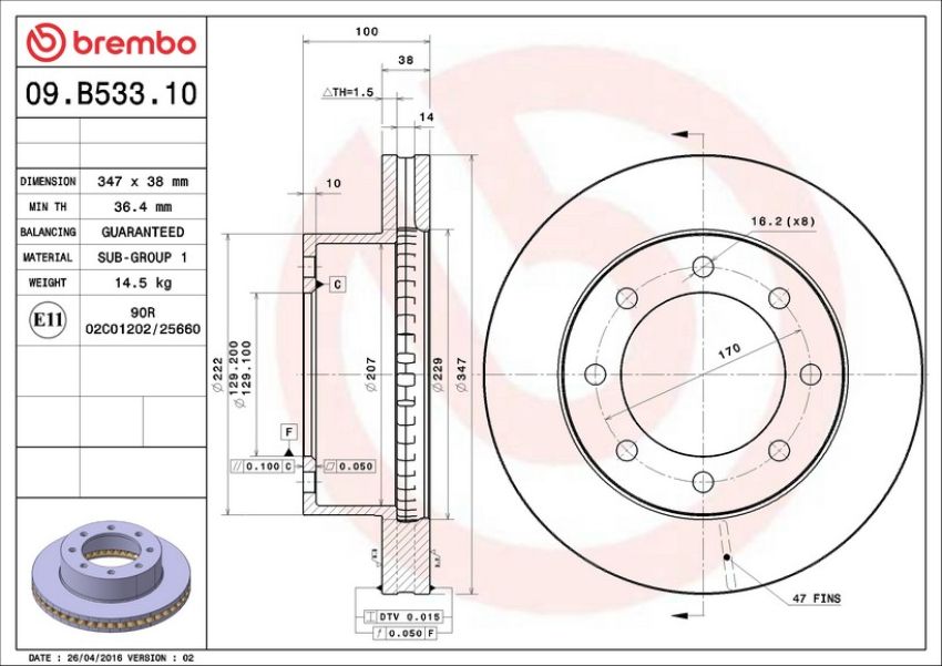 Brembo 09.B533.10 Premium Vented Brake Rotor