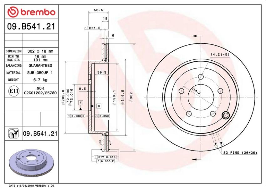 Brembo 09.B541.21 Premium Coated Vented Brake Rotor