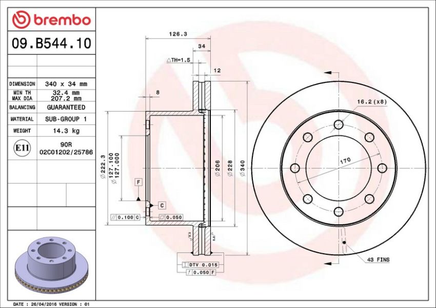 Brembo 09.B544.10 Premium Vented Brake Rotor
