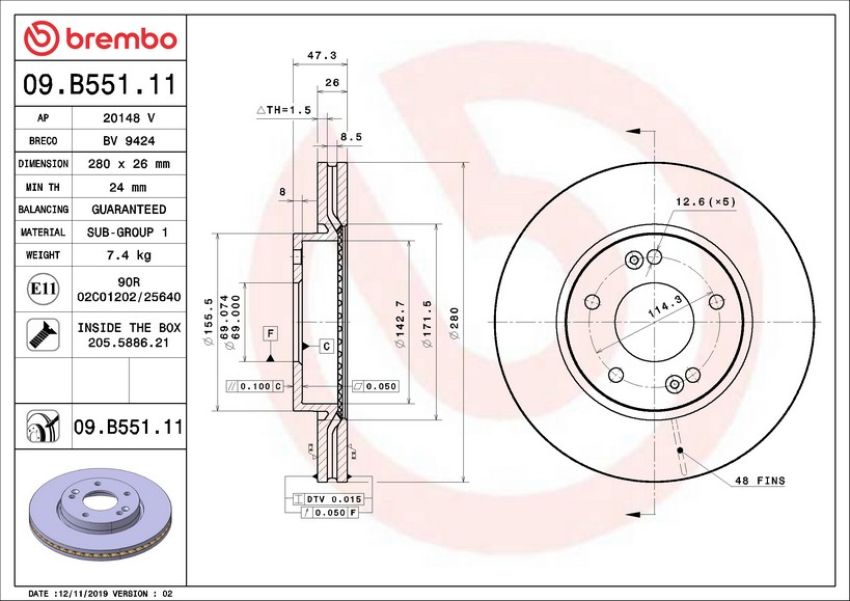 Brembo KT00917 Brembo ceramic brake pad and UV coated vented  brake disc kit
