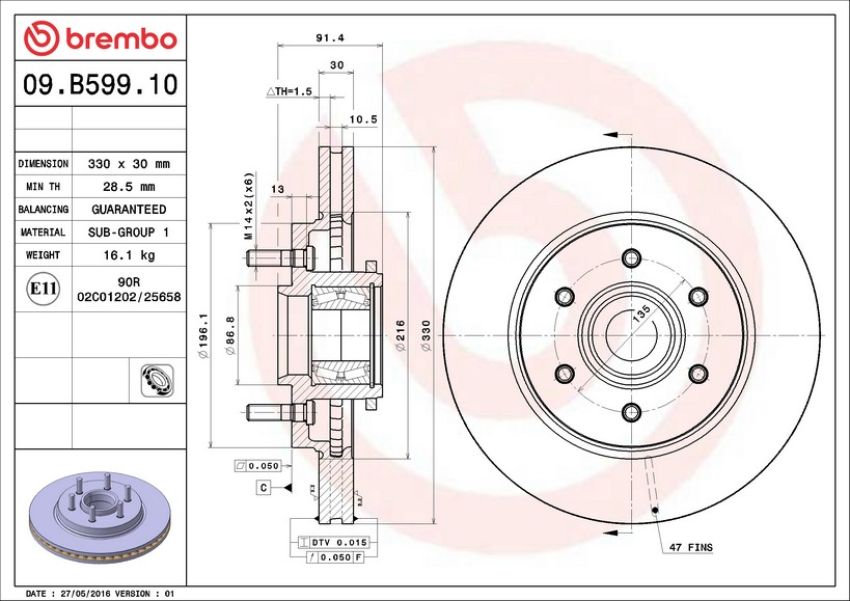 Brembo 09.B599.10 Premium Vented Brake Rotor