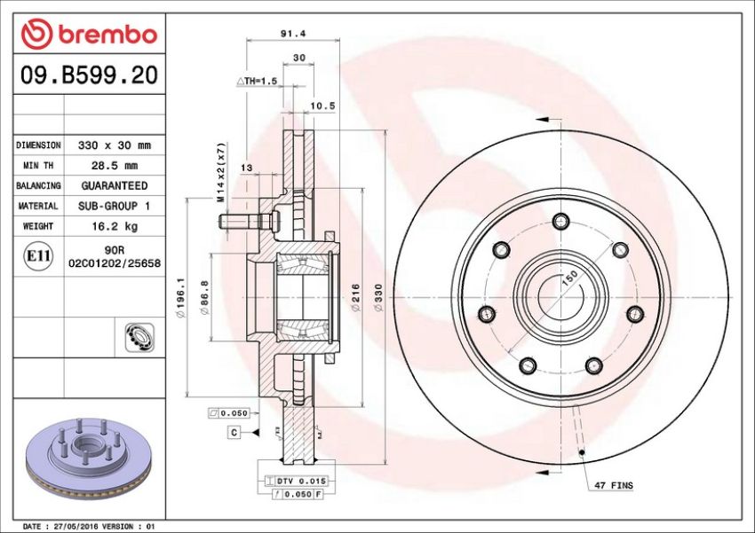 Brembo 09.B599.20 Premium Vented Brake Rotor