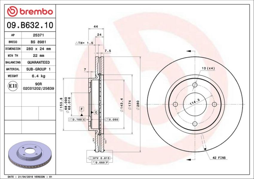 Brembo 09.B632.10 Premium Vented Brake Rotor