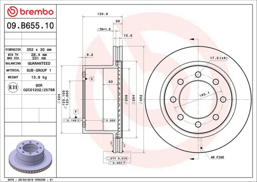 Brembo 09.B655.10 Premium Vented Brake Rotor