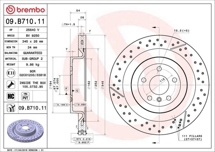 Brembo 09.B710.11 Premium Coated Vented Brake Rotor