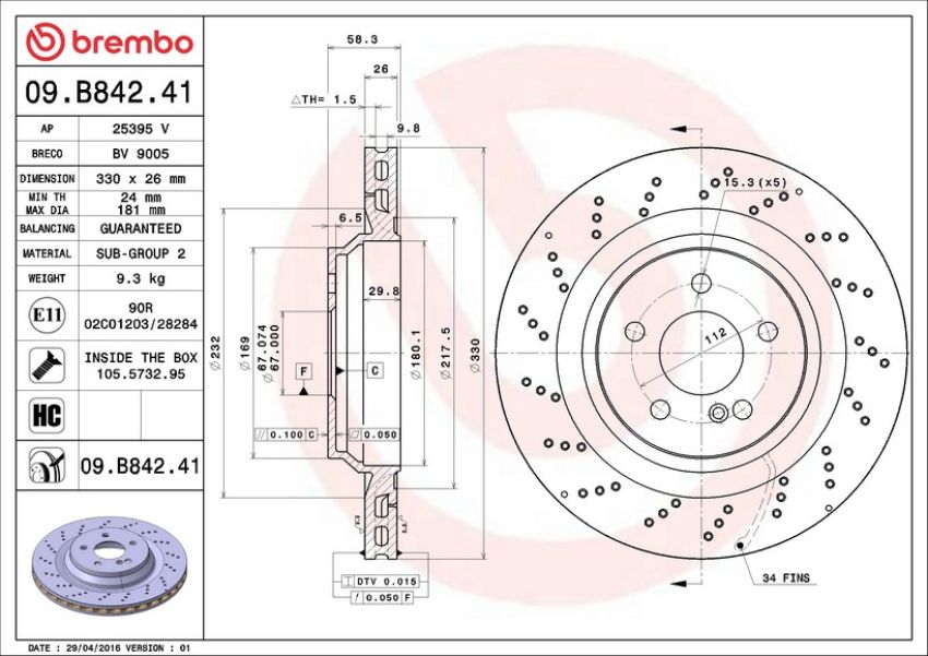 Brembo 09.B842.41 Premium Coated Vented Brake Rotor