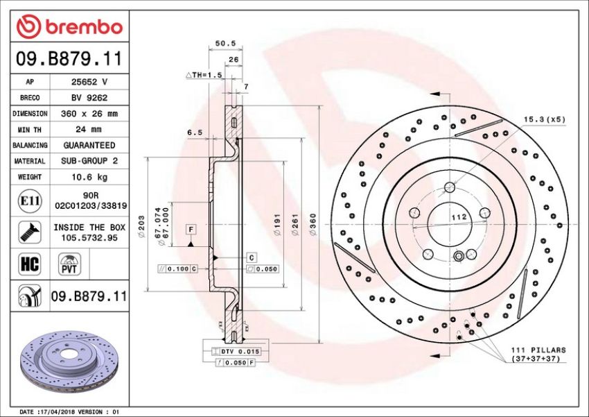 Brembo 09.B879.11 Premium Coated Vented Brake Rotor