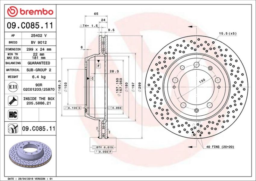 Brembo 09.C085.11 Premium Coated Vented Brake Rotor