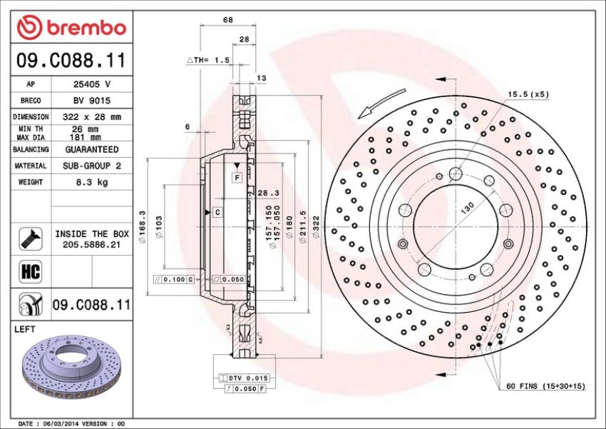 Brembo 09.C088.11 Premium Coated Vented Brake Rotor