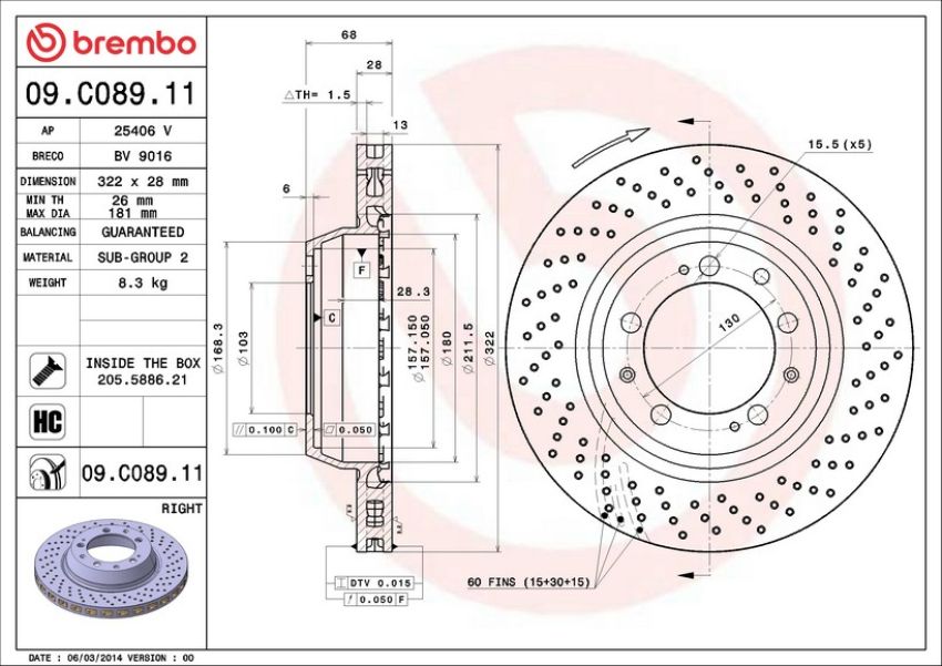 Brembo 09.C089.11 Premium Coated Vented Brake Rotor