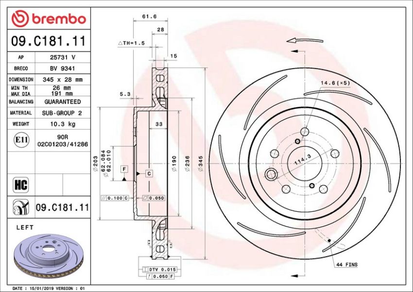 Brembo 09.C181.11 Premium Coated Vented Brake Rotor