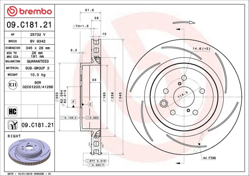 Brembo 09.C181.21 Premium Coated Vented Brake Rotor
