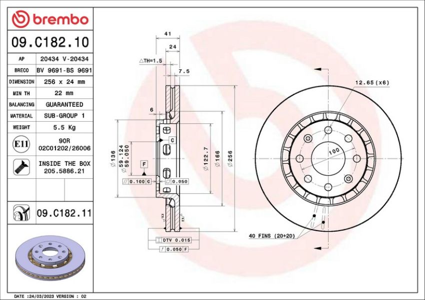 Brembo 09.C182.10 Premium Vented Brake Rotor