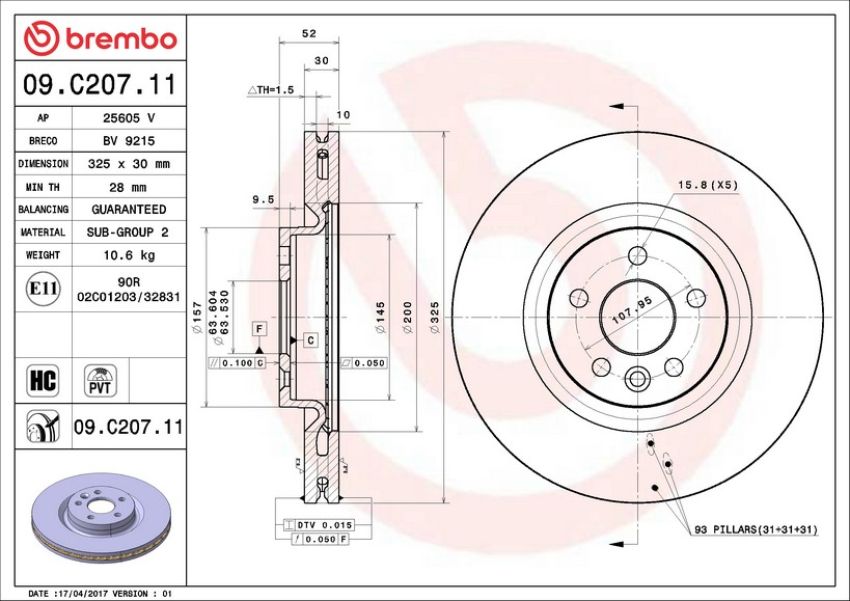 Brembo KT00798 Brembo ceramic brake pad and UV coated PVT  brake disc kit