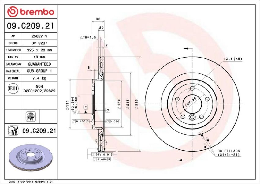 Brembo KT04313 Brembo low-met brake pad and UV coated PVT  brake disc kit