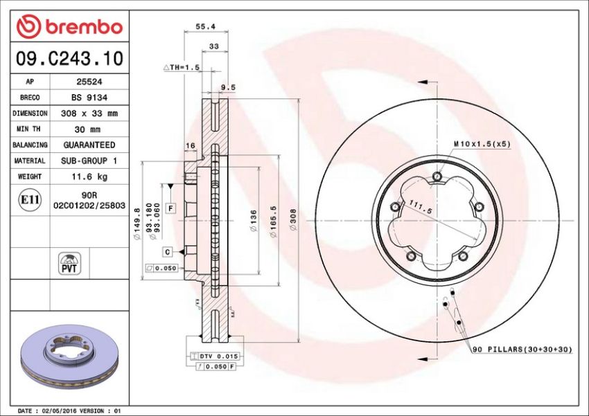 Brembo 09.C243.10 Premium Vented Brake Rotor