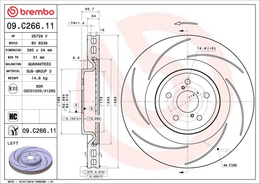 Brembo 09.C266.11 Premium Coated Vented Brake Rotor