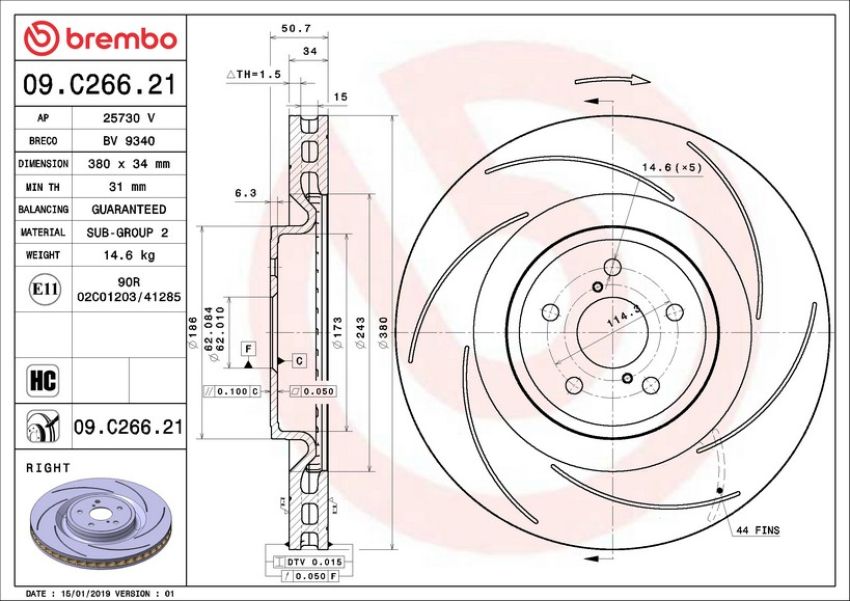 Brembo 09.C266.21 Premium Coated Vented Brake Rotor