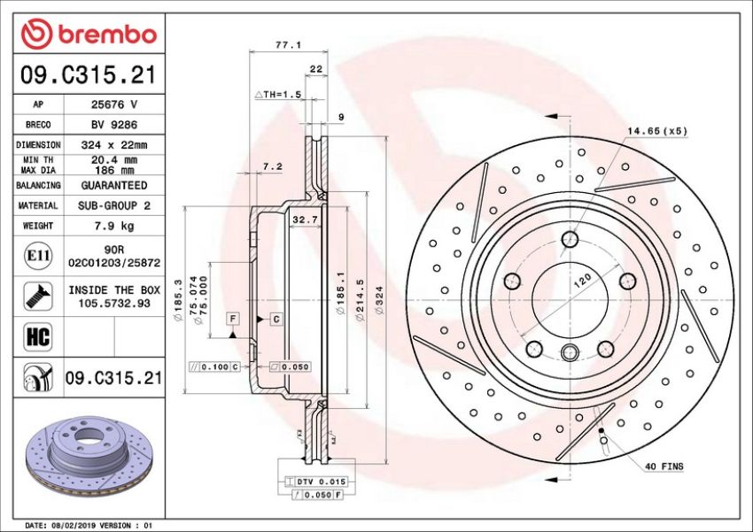 Brembo 09.C315.21 Premium Coated Vented Brake Rotor