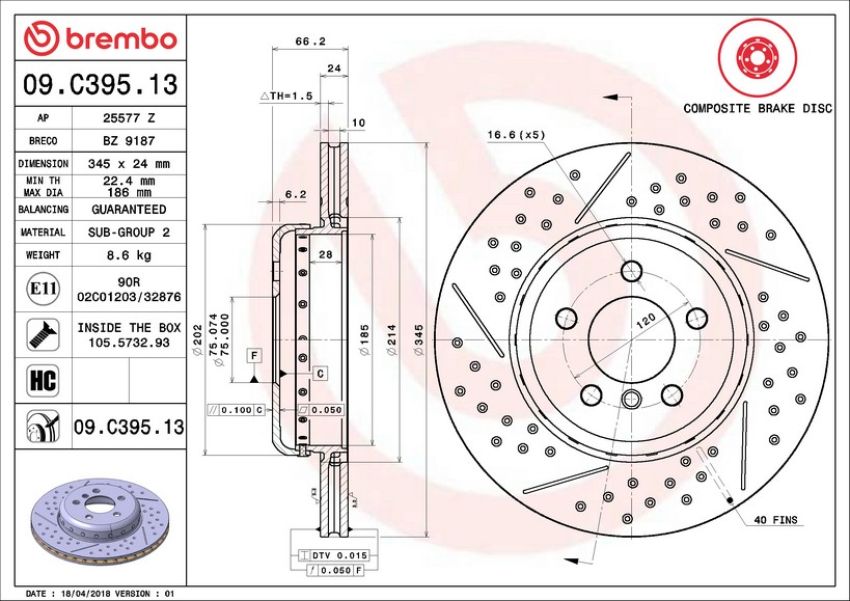 Brembo 09.C395.13 Premium Vented Composite Brake Rotor