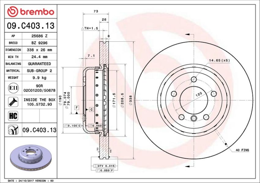 Brembo 09.C403.13 Premium Vented Composite Brake Rotor