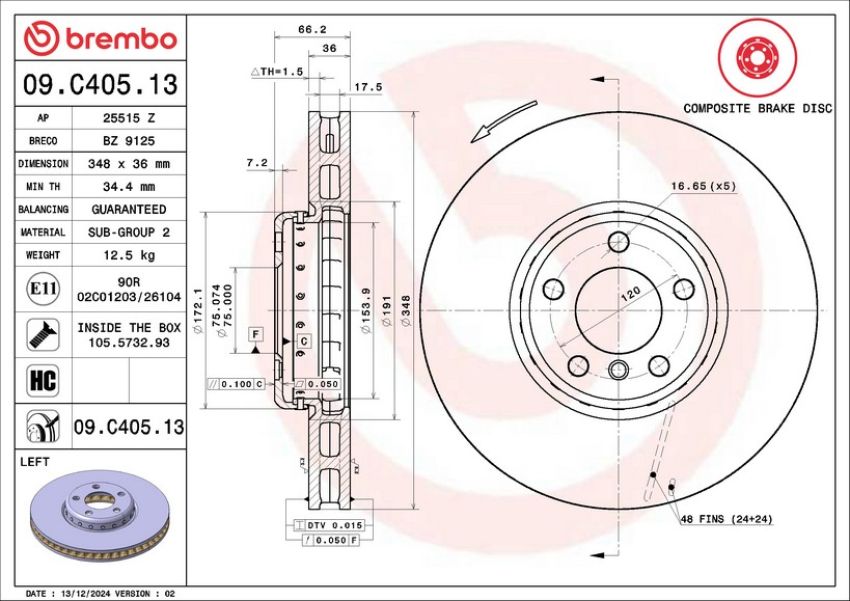 Brembo 09.C405.13 Premium Vented Composite Brake Rotor
