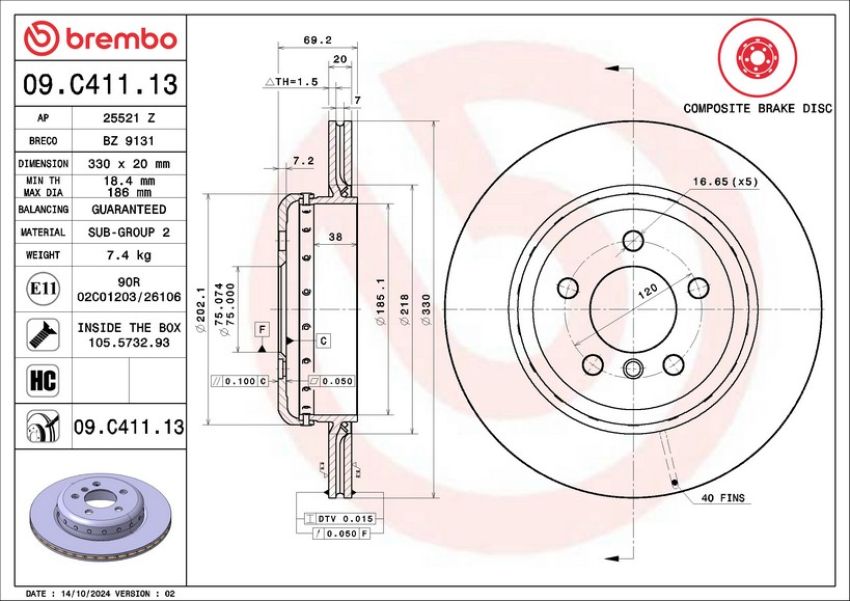 Brembo KT00B10 Brembo ceramic brake pad and composite vented  brake disc kit