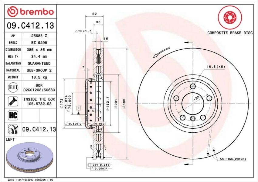 Brembo 09.C412.13 Premium Vented Composite Brake Rotor