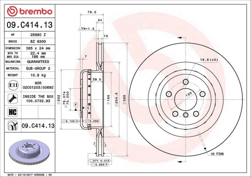 Brembo 09.C414.13 Premium Vented Composite Brake Rotor