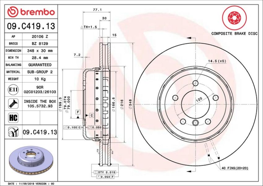 Brembo KT04504 Brembo low-met brake pad and composite vented  brake disc kit