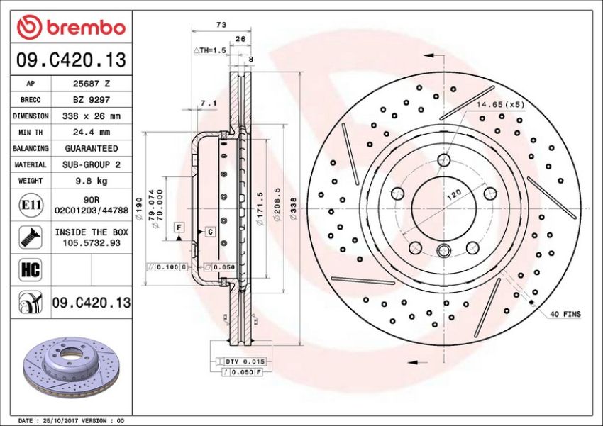 Brembo 09.C420.13 Premium Vented Composite Brake Rotor