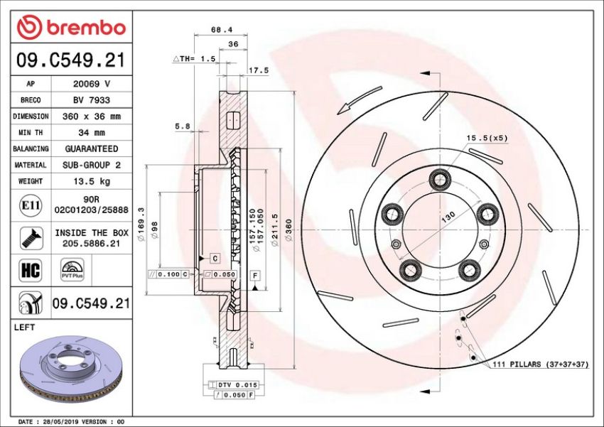 Brembo 09.C549.21 Premium Coated Vented Brake Rotor