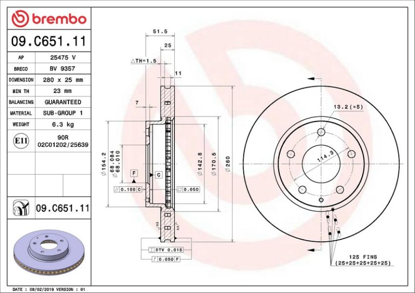 Brembo 09.C651.11 Premium Coated Vented Brake Rotor