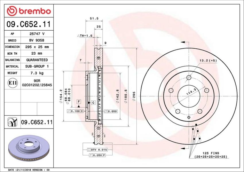 Brembo 09.C652.11 Premium Coated Vented Brake Rotor