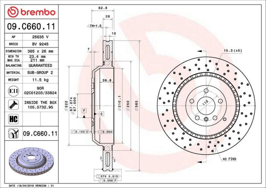 Brembo 09.C660.11 Premium Coated Vented Brake Rotor