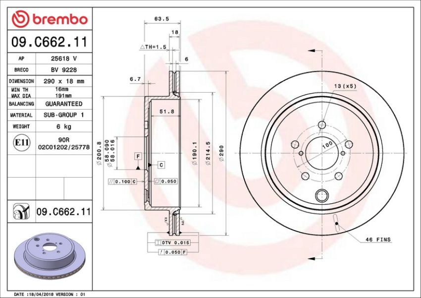 Brembo 09.C662.11 Premium Coated Vented Brake Rotor