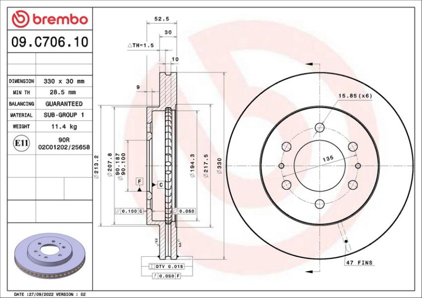 Brembo 09.C706.10 Premium Vented Brake Rotor