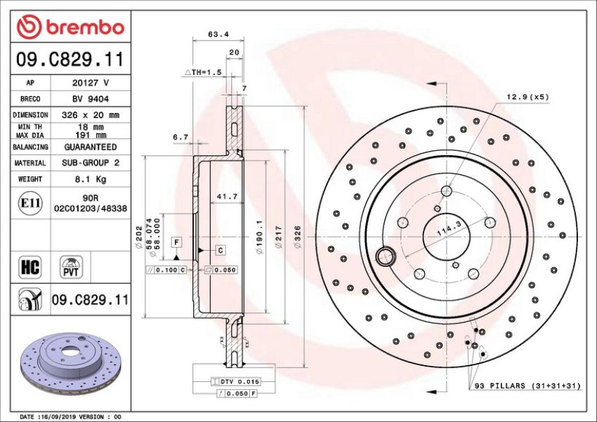 Brembo 09.C829.11 Premium Coated Vented Brake Rotor