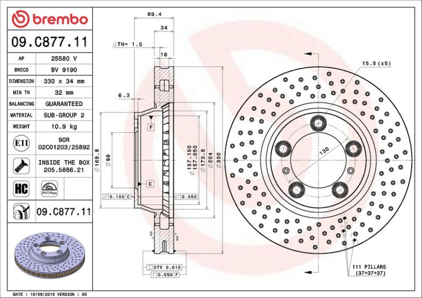 Brembo 09.C877.11 Premium Coated Vented Brake Rotor