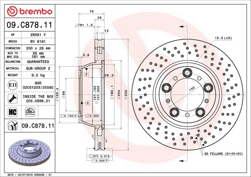 Brembo 09.C878.11 Premium Coated Vented Brake Rotor