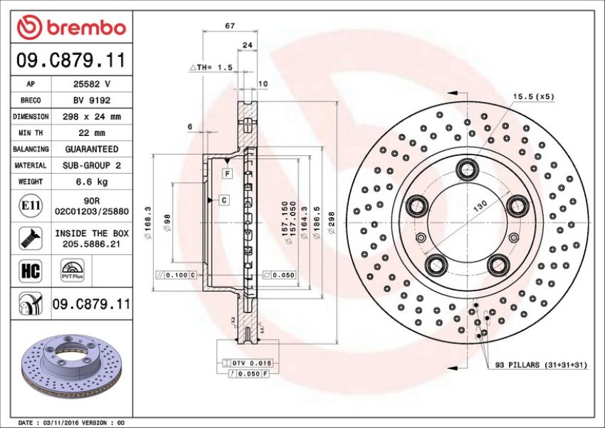 Brembo 09.C879.11 Premium Coated Vented Brake Rotor