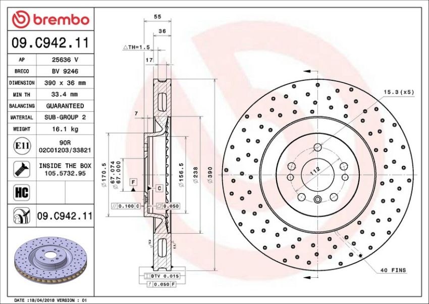 Brembo 09.C942.11 Premium Coated Vented Brake Rotor