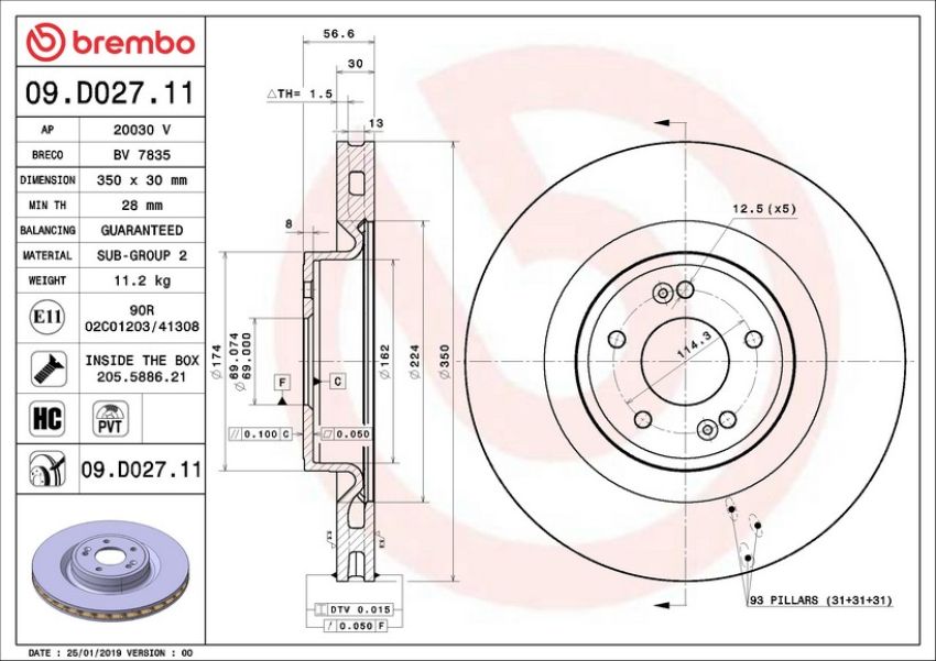 Brembo 09.D027.11 Premium Coated Vented Brake Rotor