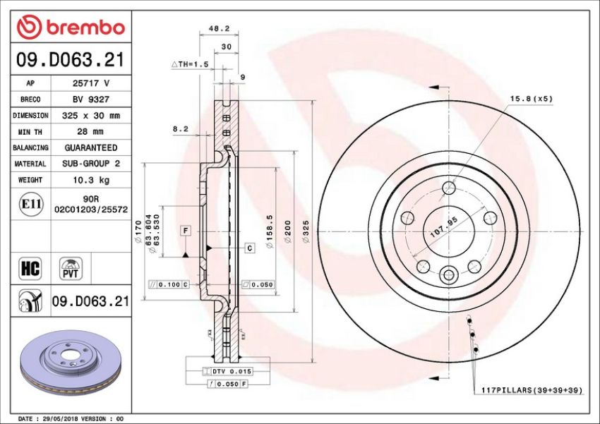 Brembo 09.D063.21 Premium Coated Vented Brake Rotor